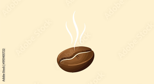 Steaming hot coffee bean with rising vapor on a neutral background symbolizing morning freshness and caffeine boost