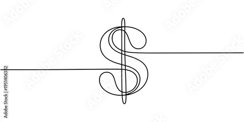 One continuous line drawing of a dollar sign symbol on a white background, concept for financial growth, banking services and global economy