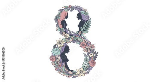 Floral Number Eight Silhouette Artwork Illustration.