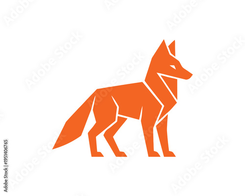 Fox geometric standing silhouette profile minimalist orange design vector logo