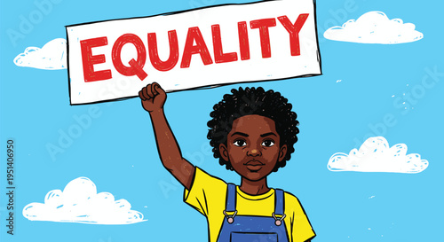 Young Boy Holding Equality Sign Cartoon.
