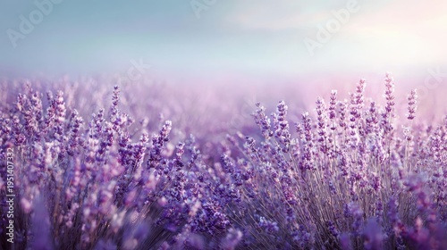 Dreamy lavender field in soft morning light, purple wildflower meadow, pastel floral landscape for wellness and nature design isolated PNG with Transparent Background