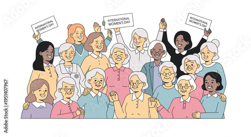 Diverse Group of Senior Women Protesting Together.