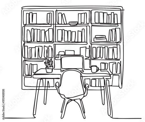 Hand drawn doodles sketch of modern workspace with work table