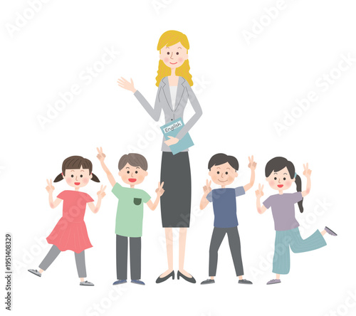 外国人講師と生徒の子供たち