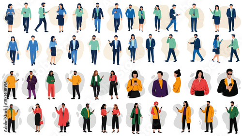 Colorful vector illustration of multicultural ethnic people walking together in urban social activity scenes showing diversity and community lifestyle modern.