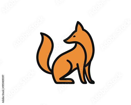 Fox stylized sitting bushy tail clean vector illustration icon