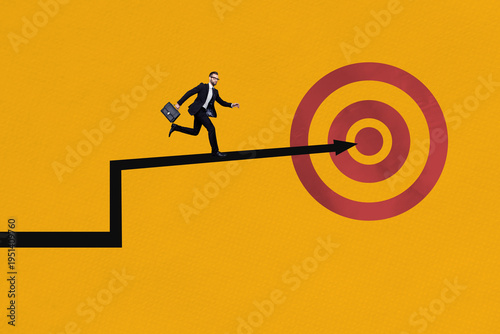 Εκτύπωση καμβά Composite image montage trend 3D collage of young businessman run arrow point ca
