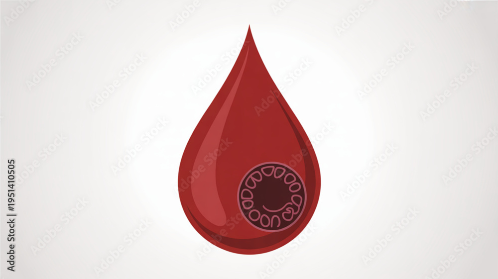 Fototapeta premium Red blood drop with virus symbol inside representing disease or infection isolated on white background vector illustration