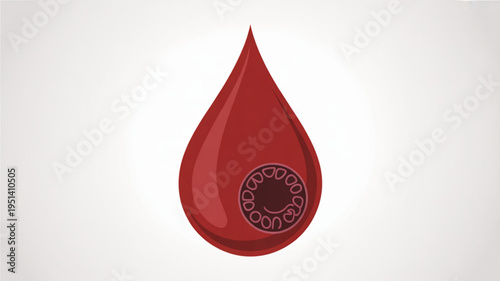 Red blood drop with virus symbol inside representing disease or infection isolated on white background vector illustration