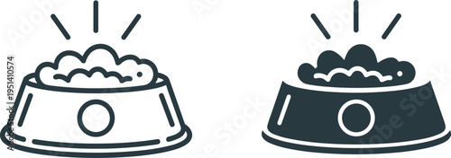 Pet food bowl icon filled with kibble dog or cat feeding concept isolated on white background flat vector illustration
