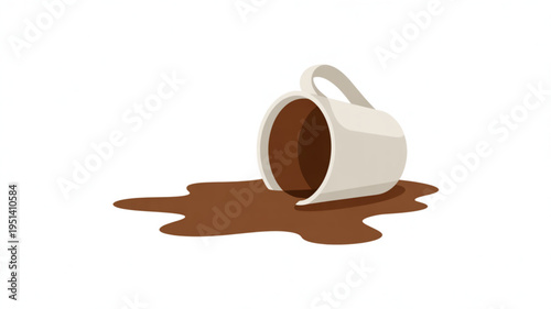 Spilled coffee cup illustration representing a mess or accident isolated on a white background for design use