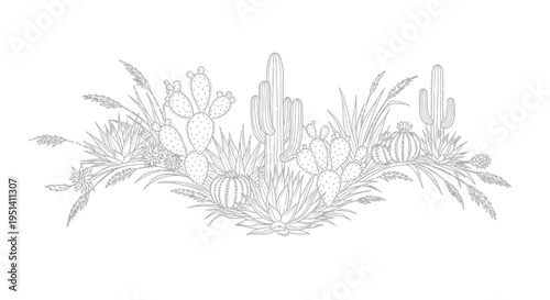 Desert Cactus Line Art Border Design