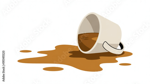 Spilled coffee cup illustration liquid splash and droplets on white background concept of accident or mistake