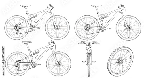 Mountain Bike Bicycle AutoCAD Blueprint Vector – Multi View Off Road Cycling Technical Drawing
