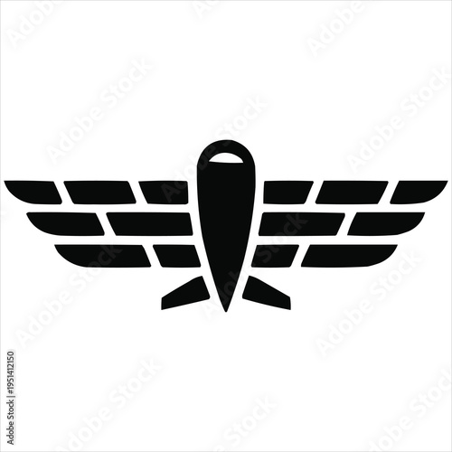 Stylized black airplane with wings emblem, representing aviation and flight.