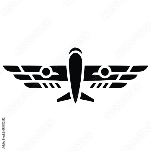 Refined crest style air flight emblem with airplane silhouette and wings.