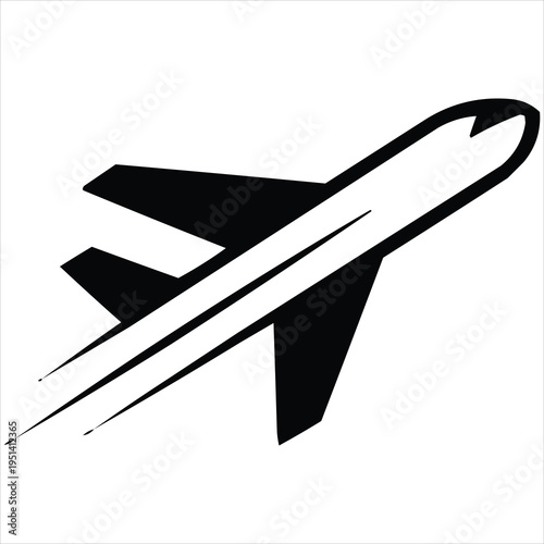 Minimalist airplane taking off with speed lines, symbolizing air travel and flight services.
