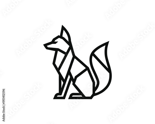Fox geometric sitting silhouette minimalist line art vector icon