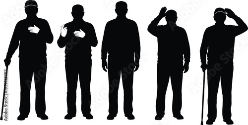 Blind, man, silhouette, walking, cane, visually impaired, disability, person, mobility, assistance, independence, accessibility, standing, gesture, black, isolated, people, set, illustration, concept