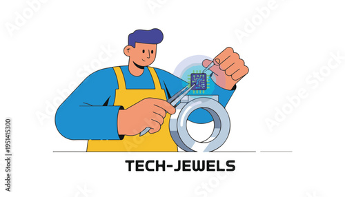 Jewelry maker setting a glowing diamond on a ring using a microscope for luxury workshop and professional artisan gift season