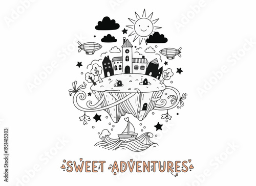 Monochrome outdoor landscape vector with camping elements and mountains for adventure tourism and spring glow hunting season