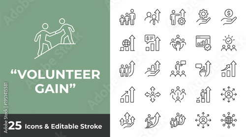 Volunteer gain vector graphic illustration with people icons and editable stroke