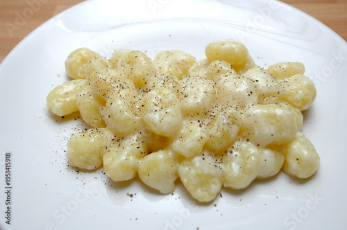 Gnocchi al Castelmagno DOP is a typical dish from Piemonte or Piedmont area in Valle Grana Cuneo in Italy