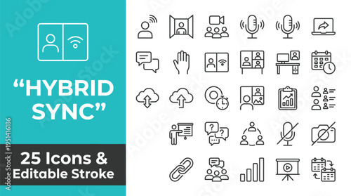 Hybrid Sync Vector Graphic Illustration Features 25 Editable Icons