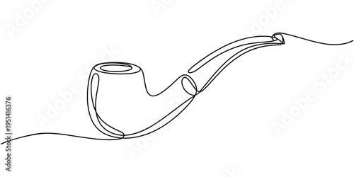 Continuous one line drawing of tobacco pipe. Simple smoking pipe outline design. Editable active stroke vector, Continuous one line drawing of tobacco pipe smoking pipe vector illustration. Pro Vector