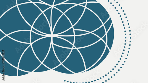 A modern vector graphic design featuring a stylized geometric pattern of interconnected circles