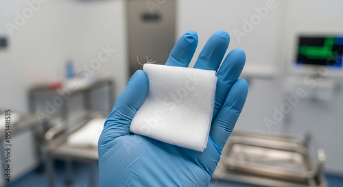 Medical professional holding sterile gauze pad in a clinic or hospital setting