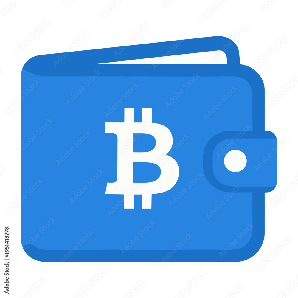 Obraz premium Blue wallet vector icon with a bitcoin symbol prominently displayed on the front