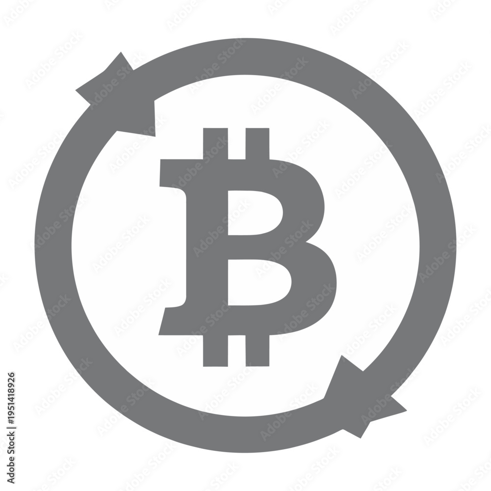 Obraz premium Grey circular vector icon featuring the bitcoin symbol in the center with arrows indicating rotation