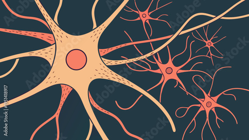A vector graphic illustration of neurons on a dark background