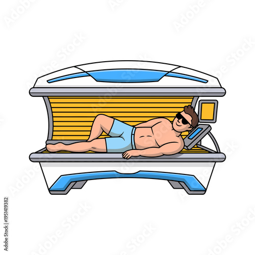 A man using a tanning bed on the beach for a summer glow
