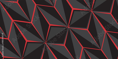 Dark hexagon abstract technology background with bright red flashes below the hexagon. Vector hexagon abstract technology background.