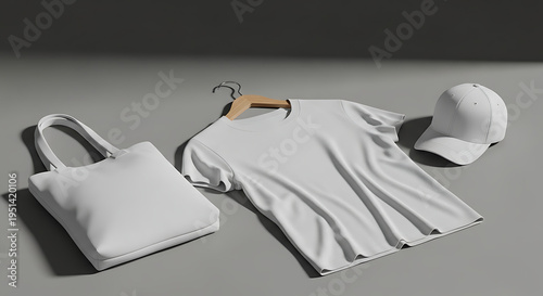 Clean White Apparel Essentials for Brand Concept Presentation, Featuring Blank T-Shirt, Tote, and Cap Mockup