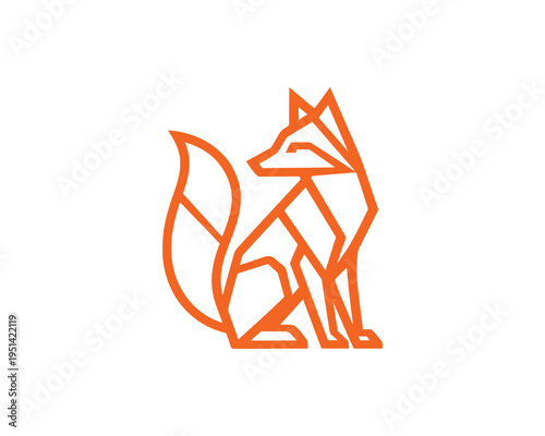 Fox geometric sitting silhouette minimalist orange outline vector logo