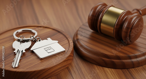 Navigating property rights Gavel and home keys signifying legal outcomes in real estate