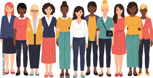 Diverse Women Standing Together in Cartoon Style