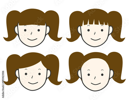 シンプルなツインテールの女の子のセット　茶髪