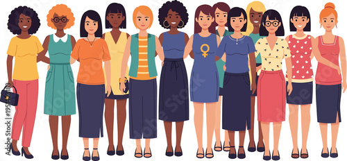 Diverse Women Standing Together in Colorful Outfits