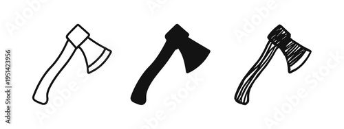 Axe Icon Set. Woodcutting and Logging Tool Symbol.