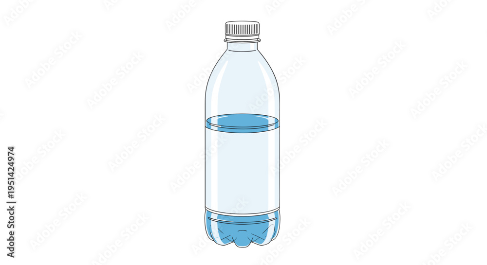 Fototapeta premium A clear plastic bottle, partially filled with refreshing blue water, standing upright on a plain white background.