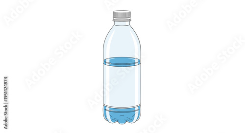 A clear plastic bottle, partially filled with refreshing blue water, standing upright on a plain white background.