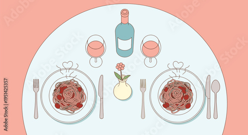 Romantic Dinner Table Setting Illustration.