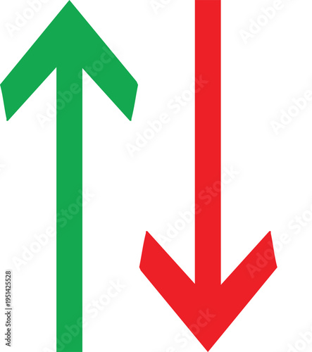 Green up arrow and red down arrow on white background