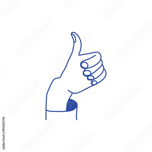 Simple vector line art illustration in hand drawn sketch style of thumbs up gesture, rate and leave a review icon.