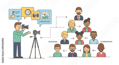 Cameraman filming diverse group of people.